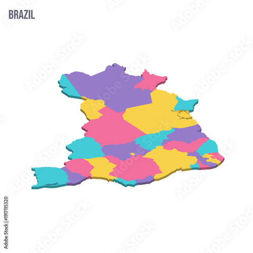 Brazil political map of administrative divisions - Federative units of Brazil. Colorful isometric blank vector map.