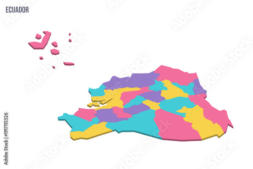 Ecuador political map of administrative divisions - provinces. Colorful isometric blank vector map.