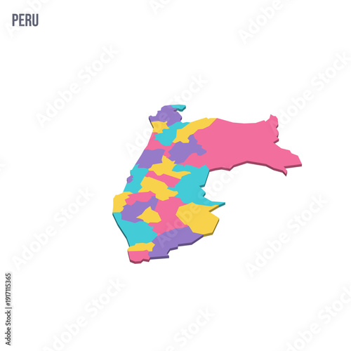 Peru political map of administrative divisions - departments. Colorful isometric blank vector map.