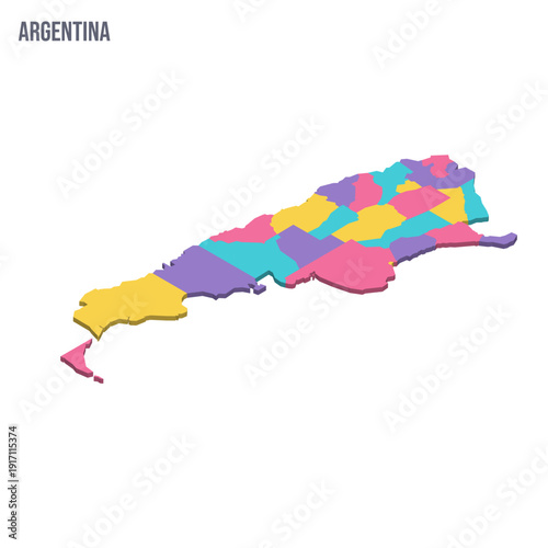Argentina political map of administrative divisions - provinces and autonomous city of Buenos Aires. Colorful isometric blank vector map.