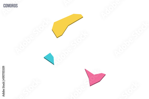 Comoros political map of administrative divisions - autonomous islands. Colorful isometric blank vector map.