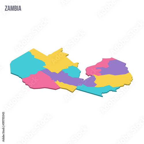 Zambia political map of administrative divisions - provinces. Colorful isometric blank vector map.