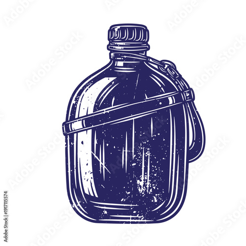 Grunge texture Vintage style illustration of a canteen flask for drinking water or other beverages  outdoors and travel accessory Vintage Style