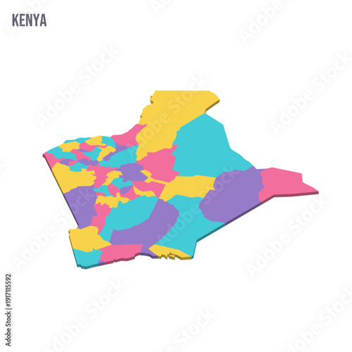 Kenya political map of administrative divisions - counties. Colorful isometric blank vector map.