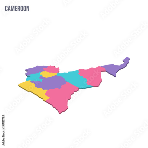 Cameroon political map of administrative divisions - regions. Colorful isometric blank vector map.