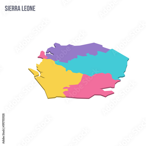 Sierra Leone political map of administrative divisions - provinces and one area. Colorful isometric blank vector map.