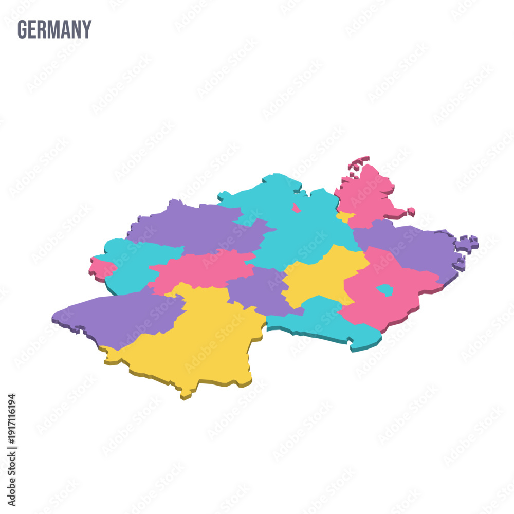 Fototapeta premium Germany political map of administrative divisions - federal states. Colorful isometric blank vector map.