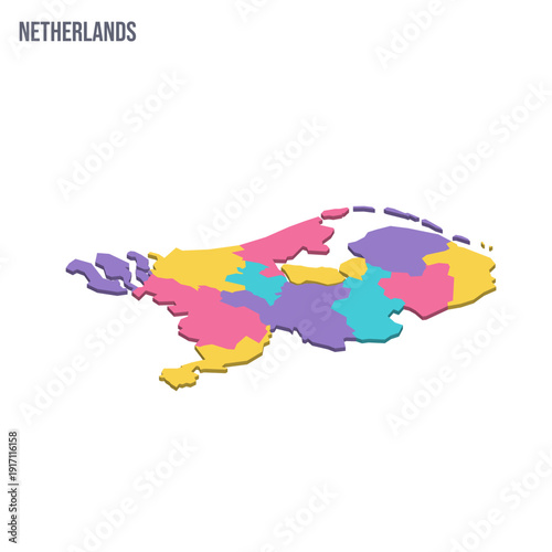 Netherlands political map of administrative divisions - provinces. Colorful isometric blank vector map.