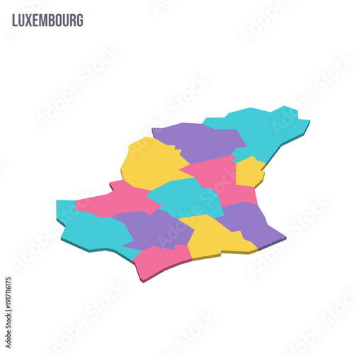 Luxembourg political map of administrative divisions - cantons. Colorful isometric blank vector map.