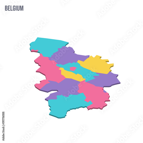 Belgium political map of administrative divisions - provinces. Colorful isometric blank vector map.
