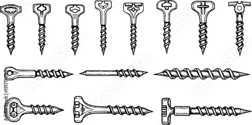 Screw Illustrations: Diverse Drywall Anchor Set