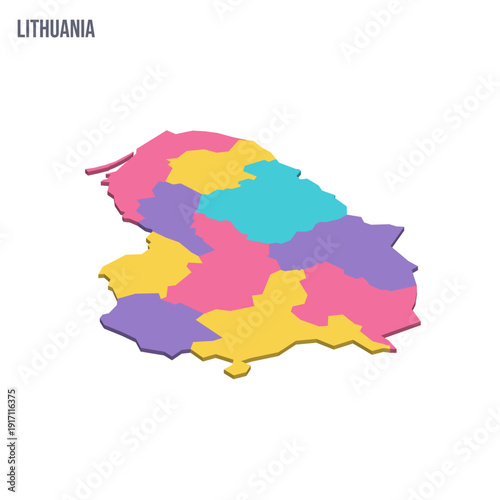 Lithuania political map of administrative divisions - counties. Colorful isometric blank vector map.