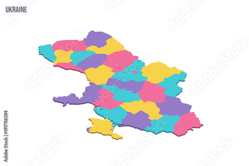 Ukraine political map of administrative divisions - regions, two cities with special status of Kyiv and Sevastopol, and autonomous republic of Crimea. Colorful isometric blank vector map.