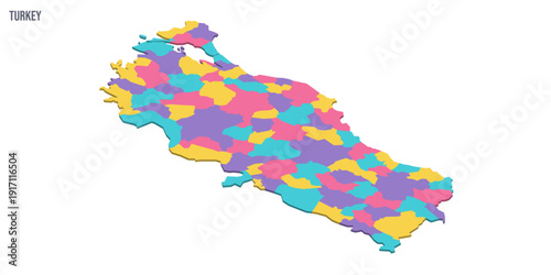 Turkey political map of administrative divisions - provinces. Colorful isometric blank vector map.