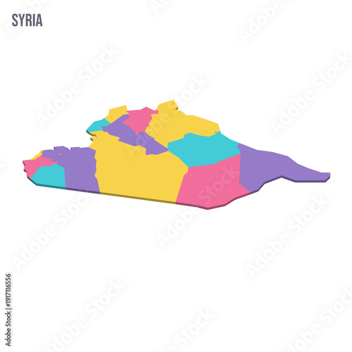 Syria political map of administrative divisions - governorates. Colorful isometric blank vector map.