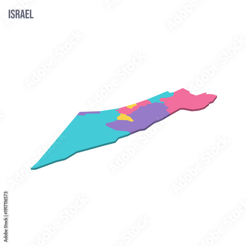Israel political map of administrative divisions - districts, Gaza Strip and Judea and Samaria Area. Colorful isometric blank vector map.