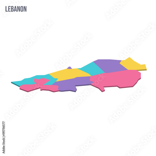Lebanon political map of administrative divisions - governorates. Colorful isometric blank vector map.