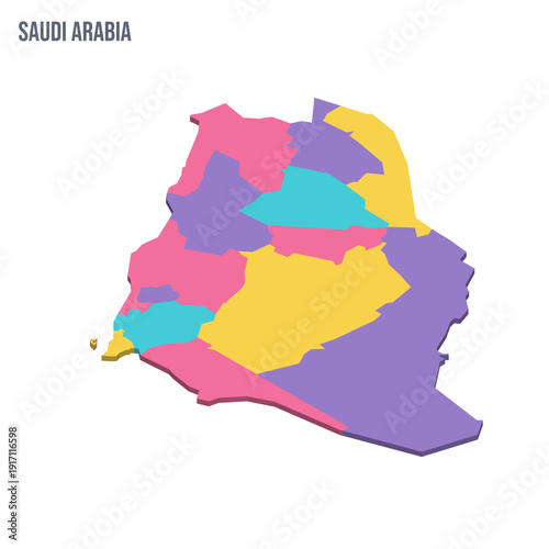Saudi Arabia political map of administrative divisions - provinces or regions. Colorful isometric blank vector map.