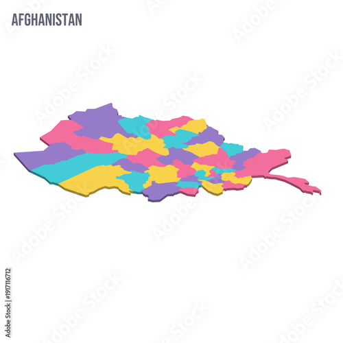 Afghanistan political map of administrative divisions - provinces. Colorful isometric blank vector map.