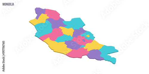 Mongolia political map of administrative divisions - provinces and khot Ulaanbaatar. Colorful isometric blank vector map.