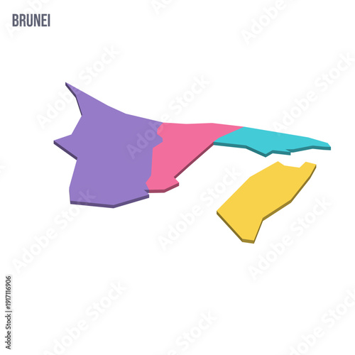 Brunei political map of administrative divisions - districts. Colorful isometric blank vector map.
