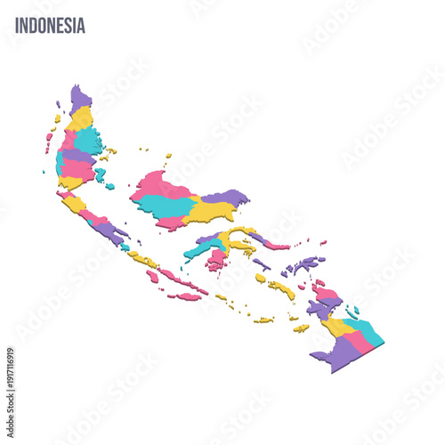 Indonesia political map of administrative divisions - provinces and special regions. Colorful isometric blank vector map.