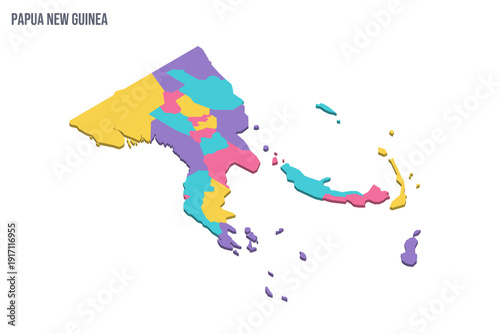 Papua New Guinea political map of administrative divisions - provinces, autonomous region and National Capital District. Colorful isometric blank vector map.