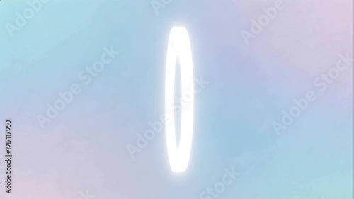 Glowing Ring Outline Smooth 3D Rotation Loop on Soft Pastel Gradient Background