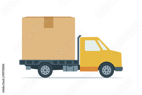 Delivery Truck with Cargo Box Vector Illustration – Logistics Shipping Transport Flat Icon