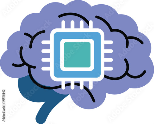 AI Brain with Microchip Vector Icon – Artificial Intelligence Processor and Neural Network Illustration