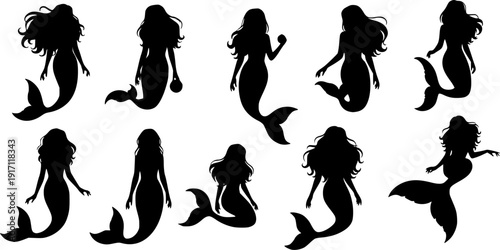 Silhouette mermaid black color only full body body
