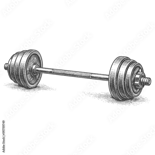 Vintage Barbell Engraving Illustration, Detailed Gym Equipment Black and White Line Art