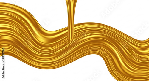 A golden liquid wave flows smoothly across a white background in a vector graphic design