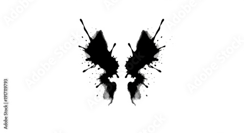 A minimalist vector graphic illustration of a symmetrical black inkblot design on a white background