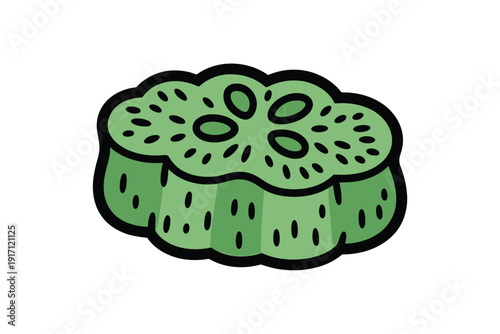 Single cross section of okra vegetable shown in cartoon style illustration.