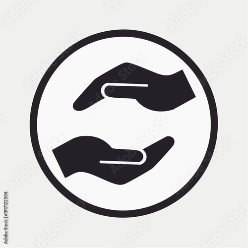 Upward-facing hands holding paperclips within a solid black circle, captured from a centered viewpoint in a minimalist black-and-white graphic illustration on a plain white backdrop