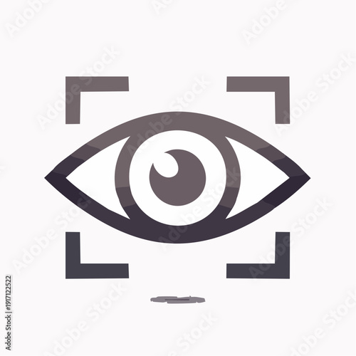 Centered eye within a dark gray square frame captured from a frontal viewpoint, showcasing bold contrast in a minimalist graphic illustration for design study