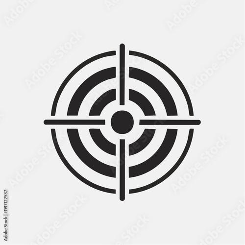 Close-up view of a bold black target graphic with concentric circles and central crosshair, centered on a plain backdrop, captured from a direct frontal perspective for design illustration