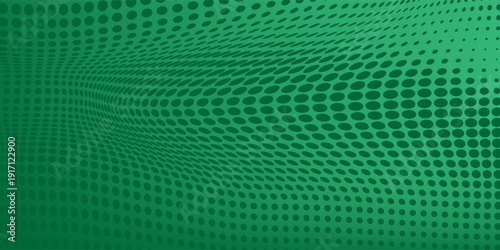 Abstract 3D rendering of a wave pattern with dots and spheres in gren pattern art
