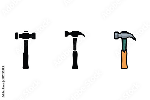 Three different hammer tools are displayed showing variations in silhouette.