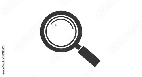 A minimalist magnifying glass icon with a plus sign in the center, used for search or investigation purposes.