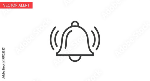 A minimalist vector graphic of a ringing bell icon with a red alert banner