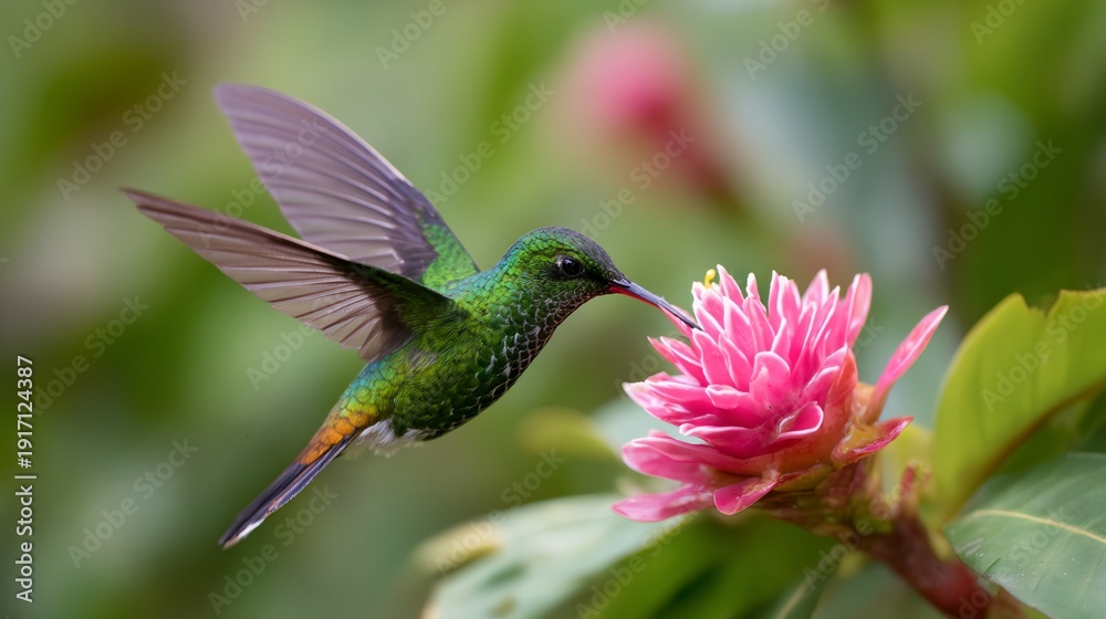 Fototapeta premium Hummingbird is eating a flower