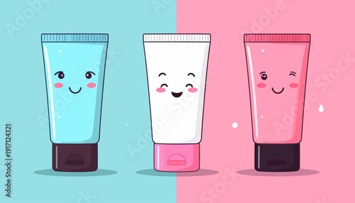 Kawaii Cartoon Cosmetic Tubes with Facial Expressions