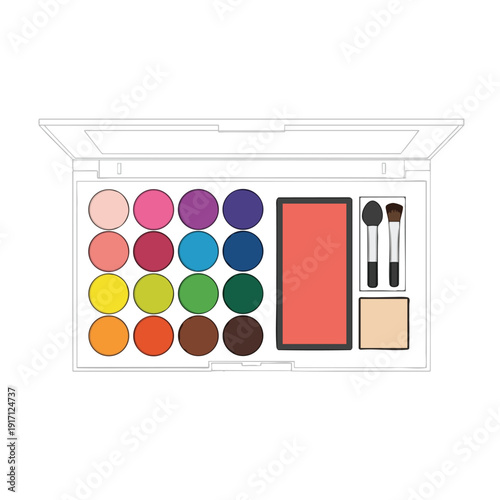 Makeup Palette with Vibrant Eyeshadows and Tools for Creative Beauty Looks