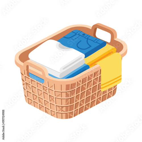 Stylish Wooden Laundry Basket Filled with Clean Clothes for Home Organization