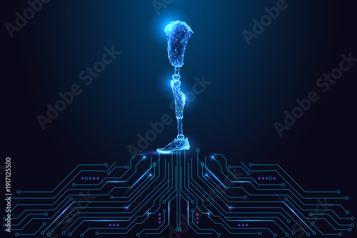Cyber Prosthetic Leg. Biotech, Bionics and Medical Innovation Vector Illustration