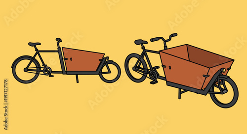 Cargo Bikes with Wooden Boxes Illustration.