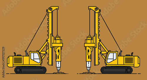 Yellow Drill Rig Machinery Side View.