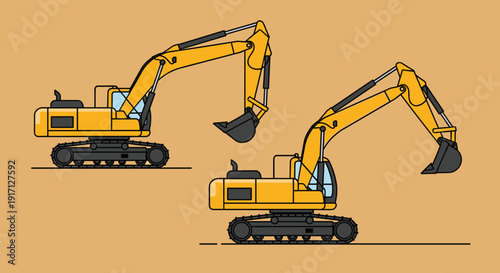 Yellow Excavators Heavy Machinery Equipment.